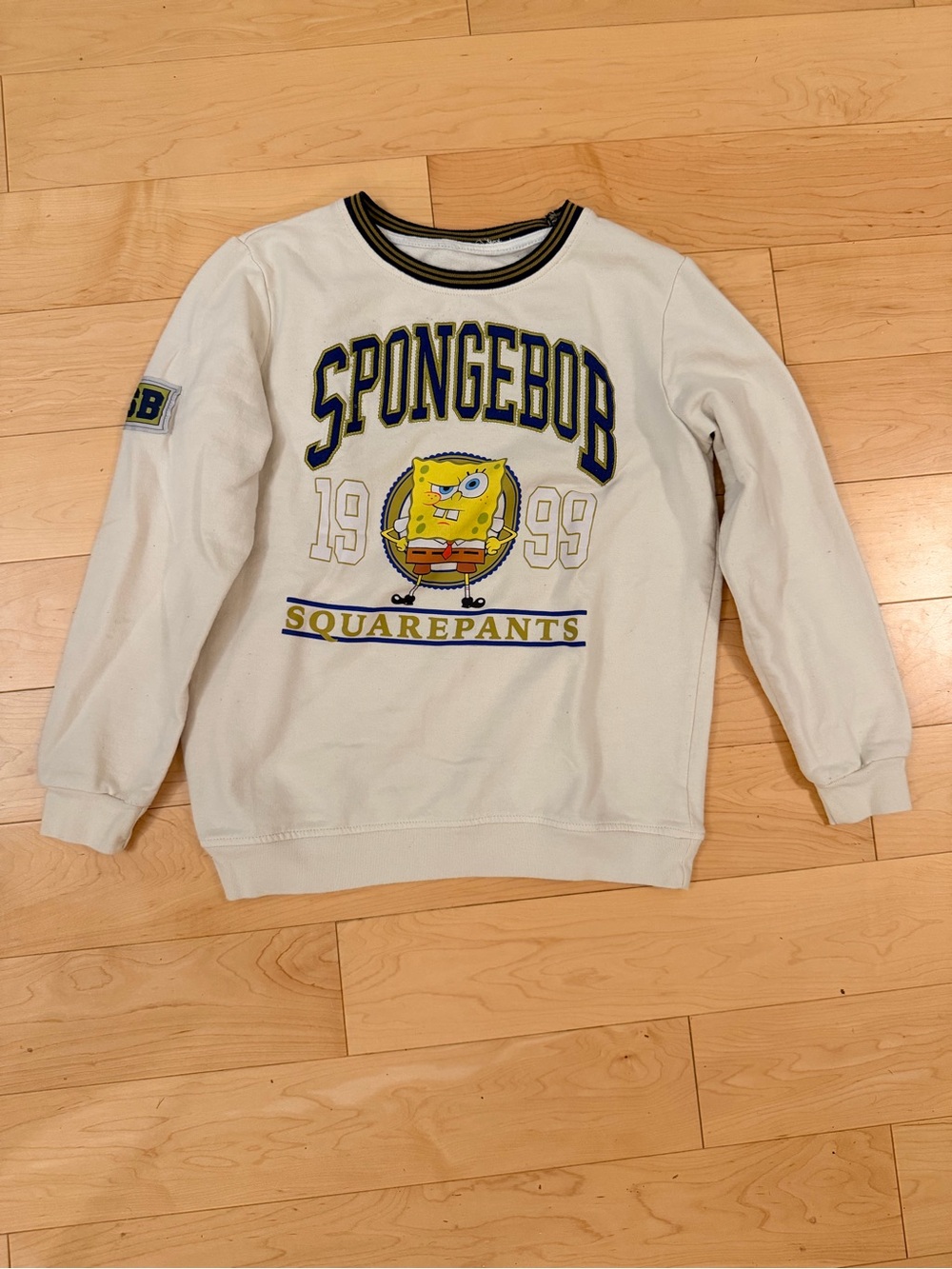 SpongeBob SquarePants 1999 Collegiate Graphic Fleece Pullover Cream 18/20 XL